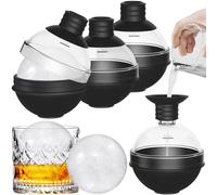 Gimars 4 Grandi Stampi Sfera per Ghiaccio con Coperchio a Imbuto,Forma Ghiaccio Silicone Senza BPA da 6cm,Stampo Rotondo per Cubetti Ghiacci da Cocktail Whisky Vino Bevande Tè,Rilascio Facile