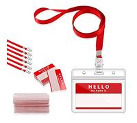 Gimars 50set Porta ID Badge da Collo Orizzontale Impermeabile e Trasparente con Cordino e PortaPass Carte per Uso da Lavoratori Impiegati Studenti Conferenza Rosso
