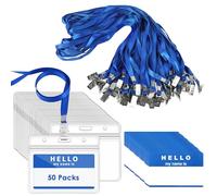 Gimars 50set Porta ID Badge da Collo Orizzontale Impermeabile e Trasparente con Cordino,Porta Tesserino Cartellini di Riconoscimento,PortaPass per Uso da Lavoratori Impiegati Studenti Conferenza Blu