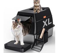Gimars Lettiera Gatto Acciaio Inox Chiusa 3 in 1, Lettiera Acciaio Inox con Bordi Alti, Lettiera Acciaio Inox Chiusa Extra Large con Paletta, Ingresso Frontale e Superiore per Gatti