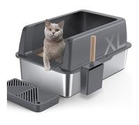 Gimars Lettiera per gatti in acciaio inox pedale, grigio scuro