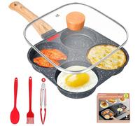 Gimars Padella Pancake con Coperchio Padella Antiaderente per Frittata a 4 Stampi in Alluminio da Fornelli a Gas Induzione per Uova Hamburger Omelette Colazione,con Spatola Pennello Clip