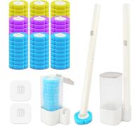 Gimars Scopino Monouso per Bagno WC,Scopini WC 2 Set di Supporto con 72 Testine di 3 Profumi,Manico Allungato,Montaggio a Parete con Adesivi,Spazzola con Detersivo per Pulizie WC Bagno Usa e Getta