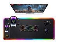 Gimars Tappetino Mouse Gaming RGB con Ricarica Wireless da 15W, 800x300x4mm - Tappetino Mouse XXL, 10 Modalità di Illuminazione, Tappetino Scrivania Grande Mouse Pad RGB con Superficie Liscia Premium