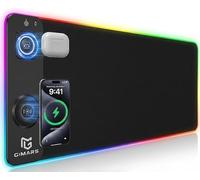 Gimars Tappetino per mouse RGB 3 in 1 con ricarica wireless rapida magnetica da 15 W, tappetino per mouse da gioco 80 x 30 x 0,4 cm, 15 modalità di colore, tappetino da scrivania XXL impermeabile