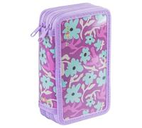 GIMBOO Astuccio scolastico/Con dotazione/2 scomparti/Jumbo Flowers/Viola