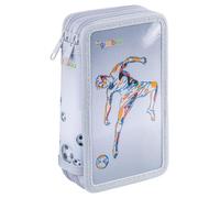 GIMBOO Astuccio scolastico/Con dotazione/2 scomparti/Jumbo Soccer/Grigio