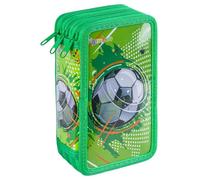 GIMBOO Astuccio scolastico/Con dotazione/3 scomparti/Soccer/Verde