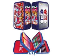 gimboo Astuccio scuola con accessori, Blu, 19 x 11,5 x 6 cm, Motivo: GRAFFITI