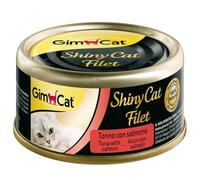 GimCat Filetto ShinyCat - Cibo per gatti con filetto al 100% per gatti adulti - Senza zuccheri aggiunti, senza glutine - Tonno con Salmone - 1 lattina (1 x 70 g)