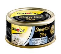 GimCat ShinyCat Filetto di tonno con acciuga, Mangime per gatti con filetto succulento senza aggiunta di zuccheri per gatti adulti, 24 scatolette, 24 x 70 g