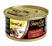 GimCat ShinyCat Pollo con manzo in gelatina, Alimento umido per gatti con carne e taurina, 24 scatolette, 24 x 70 g