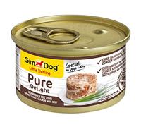 GimDog Pure Delight Pollo con manzo, Snack per cani ricco di proteine con carne tenera in gustosa gelatina, 12 scatolette, 12 x 85 g