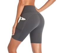 GIMDUMASA Pantaloncini Sportivi Donna Calzamaglia Pantaloni da Yoga A Vita Alta Leggins Shorts con Tasche Laterali Corsa Allenamento Palestra Running Ciclismo Fitness Corti GI317(Grigio,XXL)