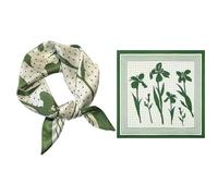 GIMIRO Sciarpa in seta imitata [53 x 53 cm), sciarpe quadrate con motivo impressionismo, sciarpa vintage per lavoro d'ufficio o vita casual, 61# H01 Bianco/Verde Iris, 53 x 53cm