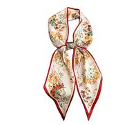 GIMIRO Sciarpa in seta satinata, 148 x 13,5 cm, cravatta a doppio strato, per blazer, cappotto, abito, 54# Red - Cream Flower, 148cm x 13,5cm