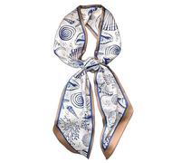 GIMIRO Sciarpa in seta satinata, 148 x 13,5 cm, cravatta a doppio strato, per blazer, cappotto, abito, White Blue Sea World, 148cm x 13,5cm