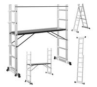 Gimisgu Scaletta multifunzione 4 in 1 in alluminio, 6 + 6 gradini, scala mobile multiuso con piattaforma e 2 ruote, ponteggio, piattaforma di lavoro, portata fino a max. 150 kg, colore: argento
