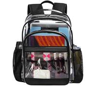 GiMiUiTo Zaino trasparente resistente - Grande borsa trasparente per scuola, università, lavoro, viaggi e sicurezza, Nero, L, Zaino trasparente