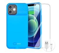GIN FOXI Custodia con batteria per iPhone 12/12Pro, ultra-sottile, 7000 mAh, protezione anti-caduta, batteria estesa per iPhone 12Pro/12 (6,1 pollici), blu