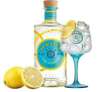 Gin MALFY Limone + Bicchiere ORIGINALE - Gin Italiano Mediterraneo, Pompelmo Rosa, Arancia Rossa, Limone Amalfi - Bicchiere ufficiale Goblet Glasses
