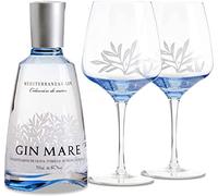 Gin Mare Mediterranean Gin - Double Pack Glass - 700 ml, 2 Bicchieri ballon di cristallo. Set perfetto per Gin & Tonic e cocktail