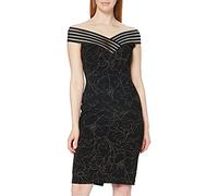 Gina Bacconi Abito da Donna in crêpe Metallizzato Vestito da Cocktail, Nero/Oro, 46