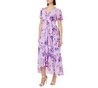 Gina Bacconi Long Printed Dress Surplice Neckline with Short Sleeve Vestito da Cocktail, Lilac, 44 Donna