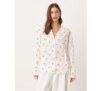 Gina Tricot - Camicia del pigiama a maniche lunghe in flanella bianca con stampa natalizia-Bianco L