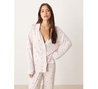 Gina Tricot - Camicia del pigiama morbida mix and match rosa con stampa a cuori rossi M