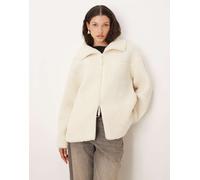 Gina Tricot - Camicia giacca color panna in pile con zip-Bianco M