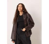 Gina Tricot - Camicia vestibilità comoda in similpelle PU color marrone cioccolato scuro S