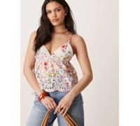 Gina Tricot - Canotta in pizzo sangallo con stampa a fiori colorati-Multicolore 32