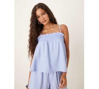 Gina Tricot - Canotta stile grembiule blu a righe testurizzata in coordinato XL
