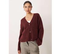 Gina Tricot - Cardigan comodo in maglia bordeaux con tasche-Rosso L