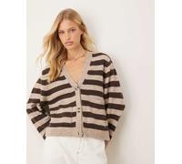 Gina Tricot - Cardigan comodo lavorato a righe beige e marroni con tasche-Neutro S