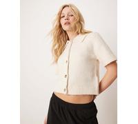 Gina Tricot - Cardigan in maglia crema con maniche corte e colletto-Neutro L