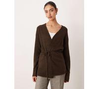Gina Tricot - Cardigan taglio medio in maglia di lana e lana d'alpaca marrone con scollo a V S