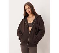 Gina Tricot - Felpa con cappuccio e zip in misto cotone marrone scuro S