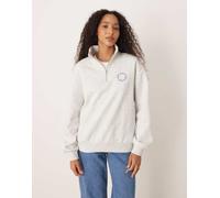 Gina Tricot - Felpa grigio mélange con zip corta e scritta "Charming society club" XL