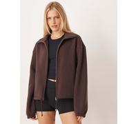 Gina Tricot - Felpa sportiva in morbido pile borg marrone con zip XS