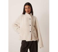 Gina Tricot - Giacca accollata in pile borg bianco sporco L