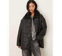 Gina Tricot - Giacca corta nera in soffice pile borg doppiata in similpelle PU-Nero L