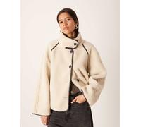 Gina Tricot - Giacca oversize double-face in pile borg beige con collo alto a imbuto-Neutro 42