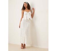 Gina Tricot - Gonna lunga a balze bianca con stampa cachemire-Bianco L