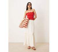 Gina Tricot - Gonna lunga a balze color crema con inserto in pizzo-Bianco L