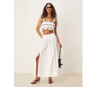 Gina Tricot - Gonna lunga a palloncino in popeline bianca con spacco-Bianco S
