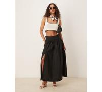 Gina Tricot - Gonna lunga a palloncino in popeline nera con spacco-Nero S