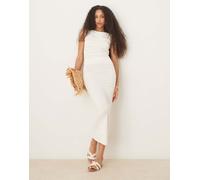 Gina Tricot - Gonna lunga in jersey morbido al tatto color crema con arricciature laterali-Bianco XL