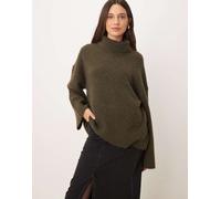 Gina Tricot - Maglione accollato a maniche lunghe in maglia di lana e alpaca color verde scuro S